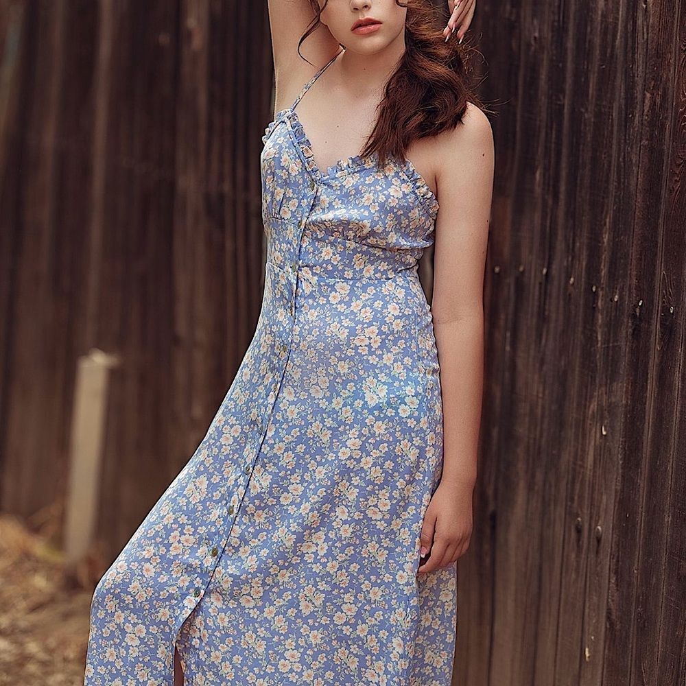 Zara Floral Print Midi Dress Abalone Button Front Size S - Picture 3 of 8
